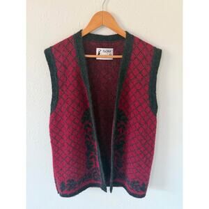 Women’s 100% Wool Floss Icelandic Nordic Fair Isle Vest Size Large